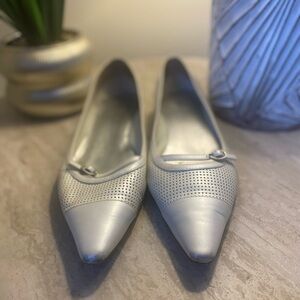 Anne Klein Silver Flats with Pointed Toe and Mesh Texture